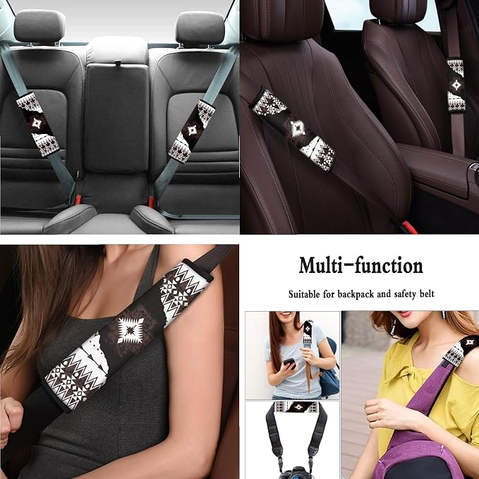 Aztec Najavo Auto Seat Covers Full Set with Steering Wheel Cover Shoulder Pads, Bucket Car Seat Covers Car Accessories Universal Fit for Most Cars, Black and White
