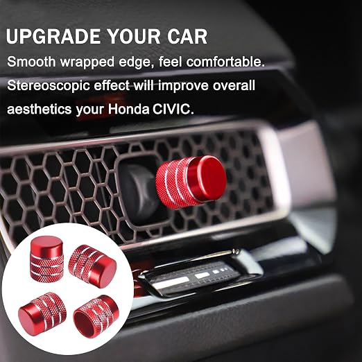 Knob Covers for Honda Civic Accessories 2026 2025 2022-2024 for CRV 2026 2025-2023 for Acura Integra 2025 2024 2023 Hazard Warning Lights, AC, Air Vent, Audio, Push Start Button Cover Ring 12Pcs(Red)