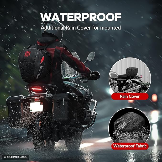 38L Motorcycle Tail Bag Seat Helmet Large Capacity Motorcycle Backpack Waterproof Luggage Bag Red