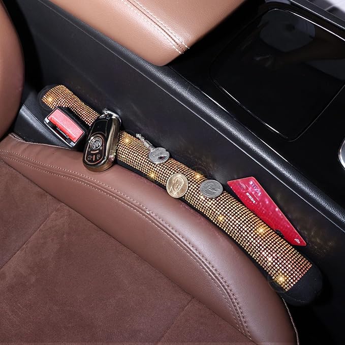 ToBeQueen Beige Seat Gap Filler, Handmade Crystal Diamond Rhinestone Champagne Bling Car Accessories for Women, Universal Fit for Car SUV Truck(Champagne)