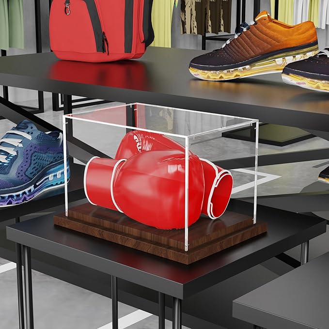VGMiu Boxing Glove Display Case with Wood Base, Clear Acrylic Display Case Box for Boxing Glove, Baseball Mitt, Sports Collectibles, Memorabilia Displays, Gift for Boxing Fans