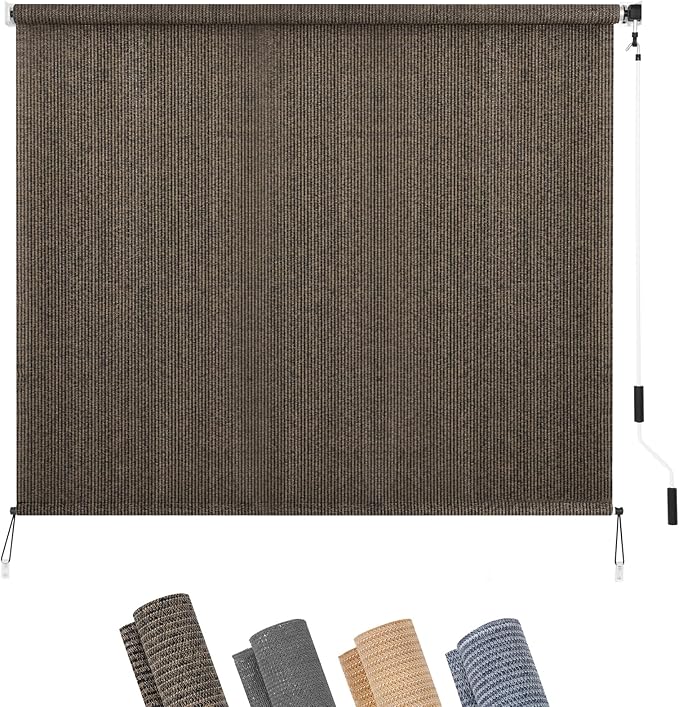 KELIXU Patio Shades Roll Up Outdoor Blind, 10' W x 8' H Cordless Sun Shade Privacy Screen with 90% UV Protection Exterior Roller Shade Cloth for Porch Pergola Backyard Windows Balcony, Mocha