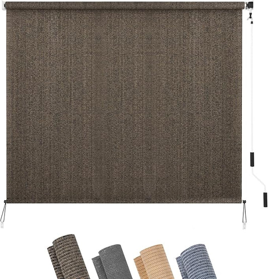 KELIXU Patio Shades Roll Up Outdoor Blind, 10' W x 8' H Cordless Sun Shade Privacy Screen with 90% UV Protection Exterior Roller Shade Cloth for Porch Pergola Backyard Windows Balcony, Mocha