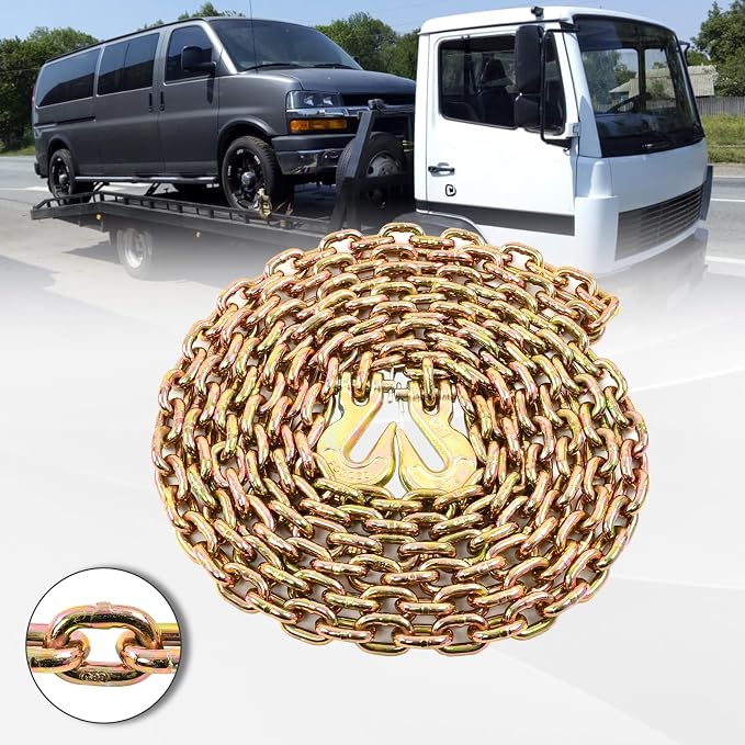 Heavy Duty G80 Transport Binder Chain 5/16'' Inch x 16 Feet,Tow Chain with G70 Clevis Grab Hooks,4900 lbs Safe Working Load Logging for Transporting, Towing(5/16'' x 16FT Yellow).