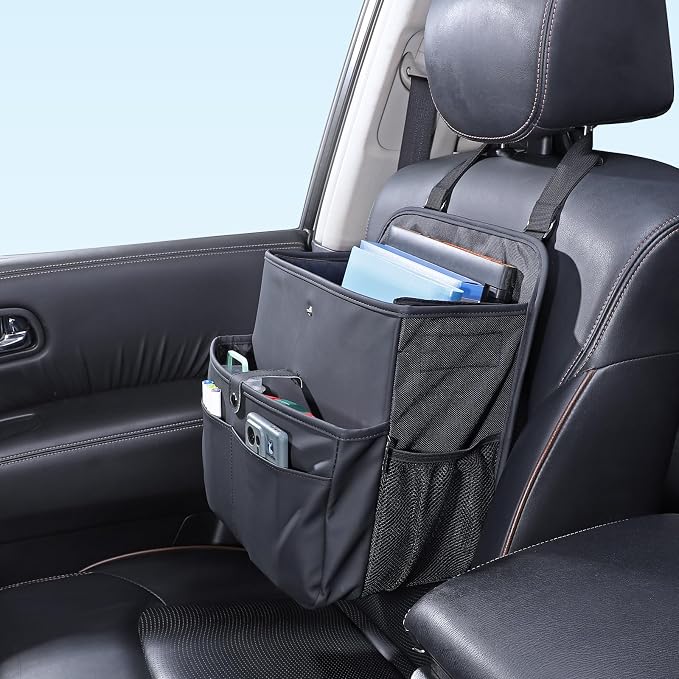 TAIKOO Front Seat Car Organizer Passenger Seat Organizer for Car Truck SUV | Leather Car Seat Organizer with Large 13.8" Pocket for Laptop Tablet File Folder, Hanging Backseat Storage for Vehicle