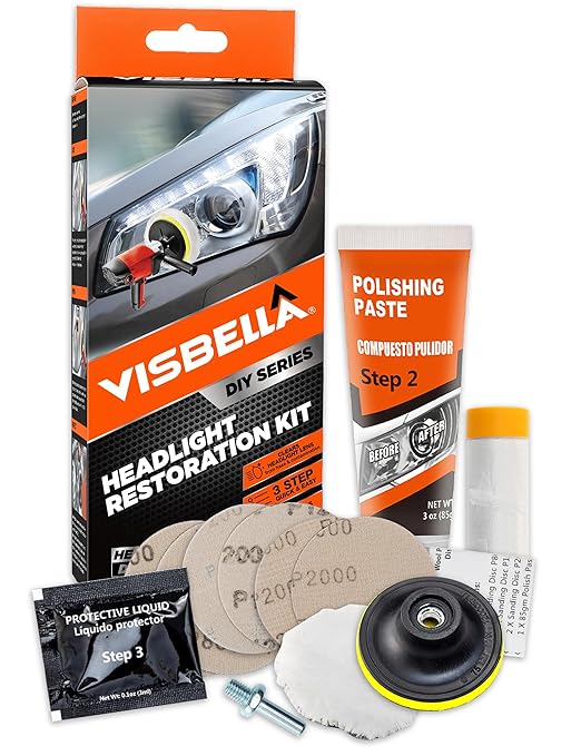 Visbella Auto Vehicle Headlight Restoration Kit, DIY Car Care Electric Repair Kit to Restore Oxidation Hazy Yellow Scratch for Headlights, Taillights, Fog or Directional Lights (Electric Solution)
