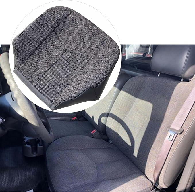 GXARTS 5-Piece Front Seat Cover Set & Driver Foam Cushion Fit for Chevy Silverado GMC Sierra 1500 2500HD 3500HD 2003-2007 - Dark Gray #69C Cloth Replacement Cover Driver & Passenger Bottom + Lean Back