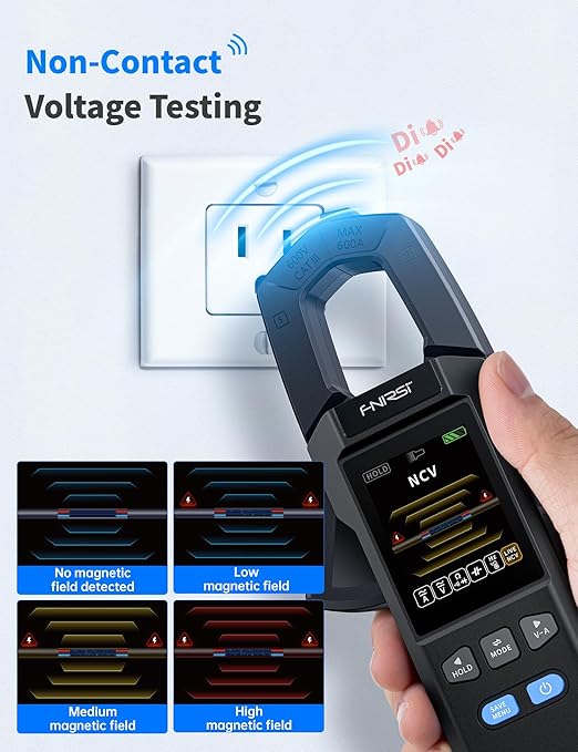 FNIRSI DMC-100 Digital Clamp Meter Multimeter 9999 Counts TRMS, 600A Curve Recording Rechargeable Amp Meter, Measures NCV, AC/DC Voltage Current, Continuity Capacitance Diode Resistance, Temperature