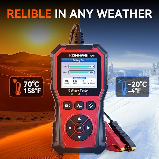 KONNWEI KW331 Car Battery Tester 6V/12V/24V with Cloud Report 10-2000CCA Lead-Acid, AGM, Lithium Battery Tester Automotive Alternator Tester Cranking Charging System for Car Truck Motorcycle Boat