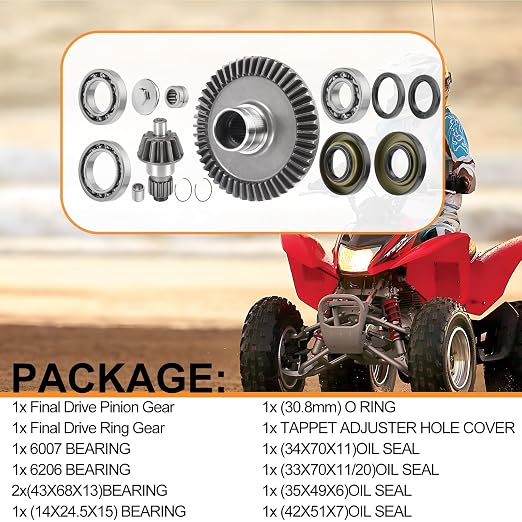 Rear Differential Bearing and Seal Kit & Final Drive Ring Pinion Gear for Honda Rancher 350 400 TRX350FE FM TE TM TRX400FA FGA 2000-2007