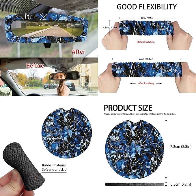 15 Pcs Blue Camouflage Car Seat Covers Full Set for Women Butterfly Car Accessories Interior Car Steering Wheel Cover Seatbelt Covers Trash Bin Rear View Mirror Cover Cup Holders Keychain