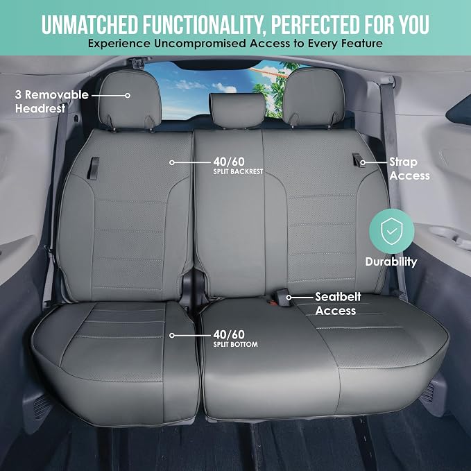 FH Group Custom Fit Car Seat Covers Specifically Made for 2021-2024 Toyota Sienna 7-8 Seater, Faux Leather Automotive Seat Covers - 3rd Row Solid Gray