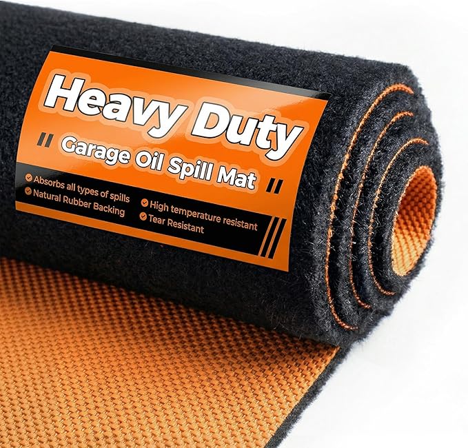 Heavy Duty Oil Spill Mat, Garage Floor Mat for Under Car, 64" X 32", Waterproof, 1/4" Rubber Backing Protects Floor, Reusable, Absorbs All Types of Spills, Oil Absorbent Pads (Black, 64" x 32")