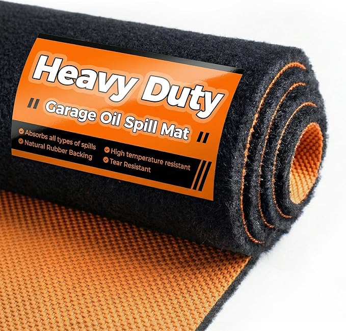 Heavy Duty Oil Spill Mat, 1/4" Thick, Garage Floor Mat for Under Car, 32" X 32", Waterproof, Rubber Backing Protects Floor, Reusable, Absorbs All Types of Spills, Oil Absorbent Pads (Black)