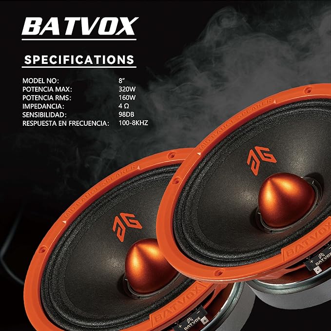 MX80E2 Loudspeaker 8 Inch Midrange 640 Watts 4 Ohms Orange Bullet, Premium Quality Audio Door Speakers for Car or Truck Stereo Sound System, Orange (2 Speakers)