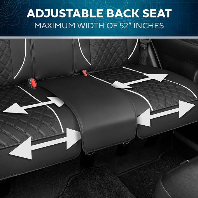 MotorBox Prestige Edition Napa Leather Car Seat Covers Full Set, Open Sides Leather Seat Covers, Premium PU Leatherette Black & White Seat Covers for Cars Trucks SUVs, Front and Rear Seat Cover Set