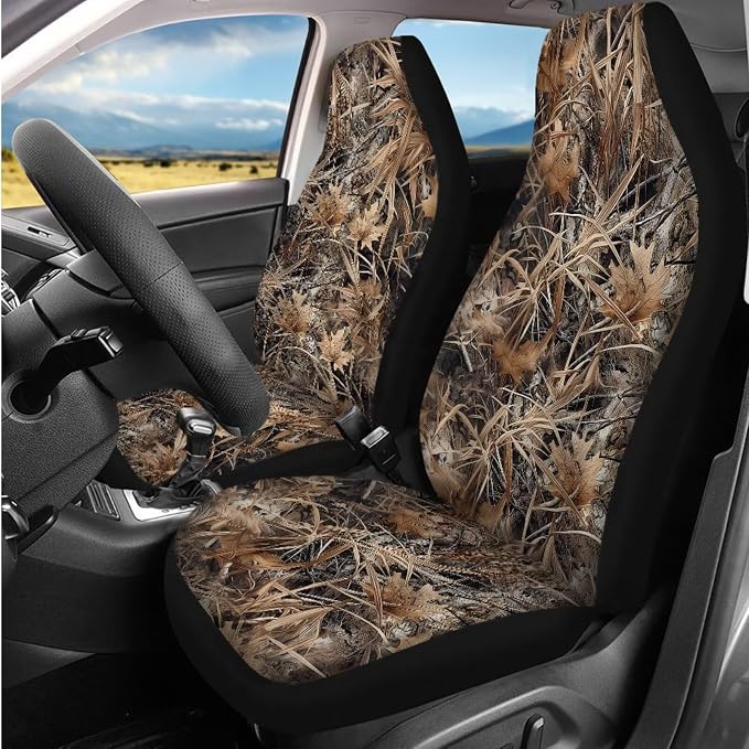 Bulopur Duck Hunting Camo Automotive Seat Covers Full Set with Matching Car Steering Wheel Cover Washable Armrest Cushion Pad Removable Seat Headrest Cover 14 Pack Auto Interior Decor Set