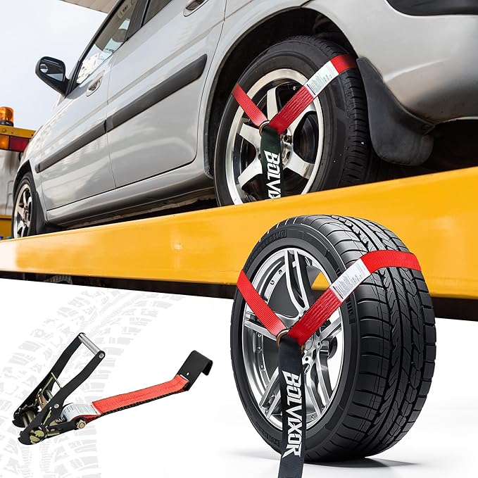 4 Pack Car Tie Down Straps for Trailers - 2" x 96" - 9900LBS Break Strength - Heavy Duty Tire Ratchet Straps with Flat Hooks for Hauling UTV, SUV, Truck, Any Cars