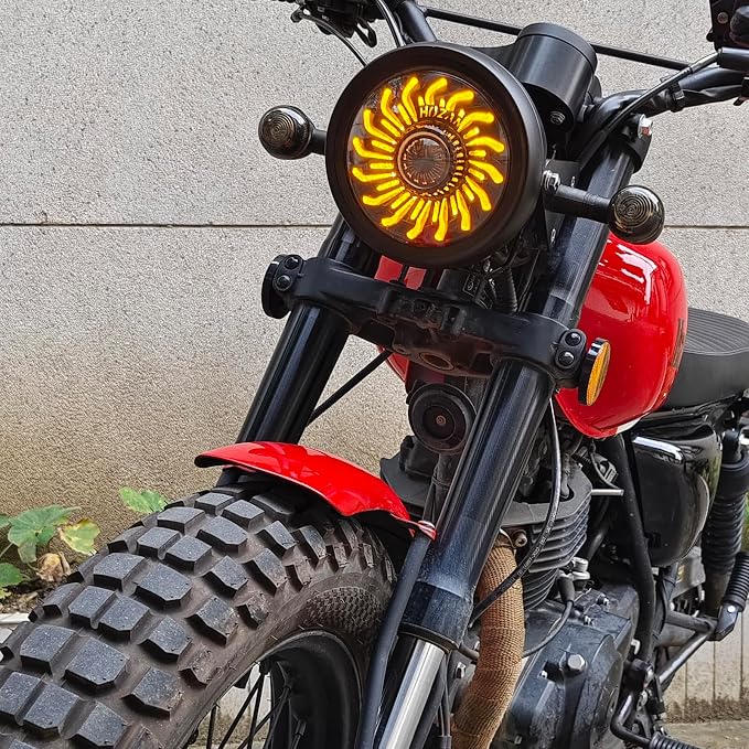 5.75inch 5-3/4 Black Animated Motorcycle Headlight Whirlwind White/Amber DRL Start-up Gradient Welcome Halo Light for Indian Scout Dyna Wide Glide XL1200 XG750 883 48 Night Road