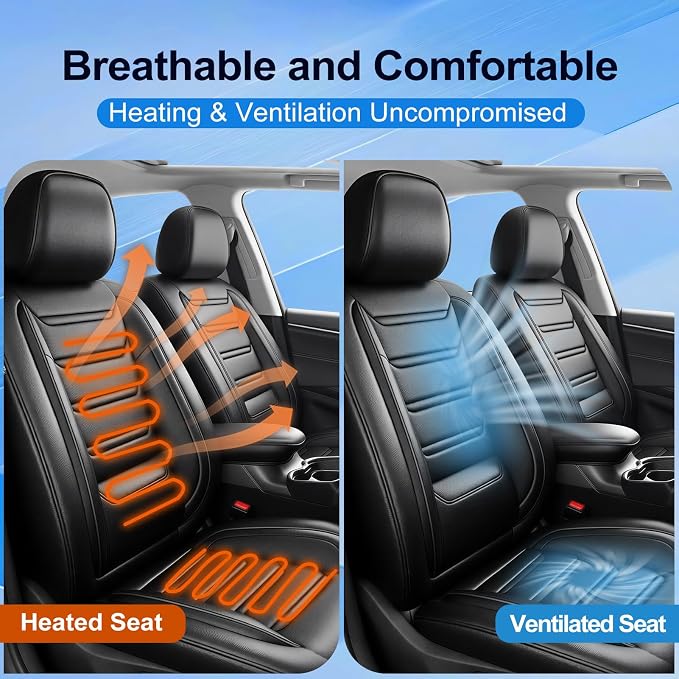 Fit Encore GX Car Seat Covers (Front Pair) for Select Buick Encore GX 2020-2025 2026 - Full Coverage Leather, Airbag Compatible, Waterproof & All Weather Seat Cushion Protector, Black