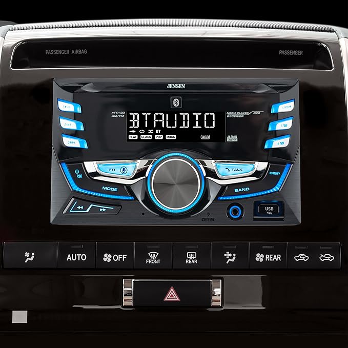 JENSEN MPR420 7-Character LCD Double DIN Car Stereo | Bluetooth Hands Free Calling & Music Streaming | Push to Talk Assistant | AM/FM Radio | USB Playback & Charging | Not a CD Player