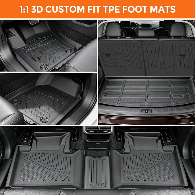 Floor Mats for Dodge Durango 7 Passenger 2016-2026 (Not for 5 Seats), Custom Fit Heavy Duty TPE All Weather Protection, Waterproof Non-Slip Black (Three-Row Floor Mats & Cargo Liner & Seatback Mat)