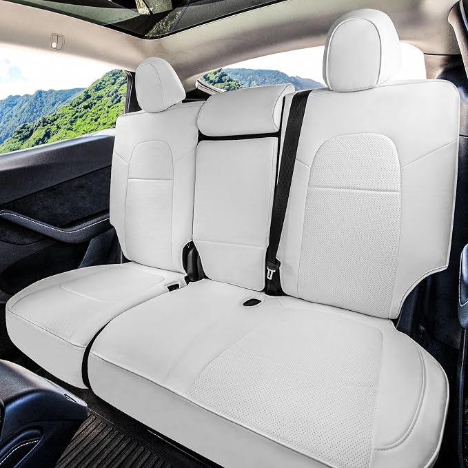 FH Group Custom Fit Car Seat Covers Specifically Made for 2020-2025 Tesla Model Y Faux Leather Water Resistant Automotive Seat Covers -Rear Set Solid White