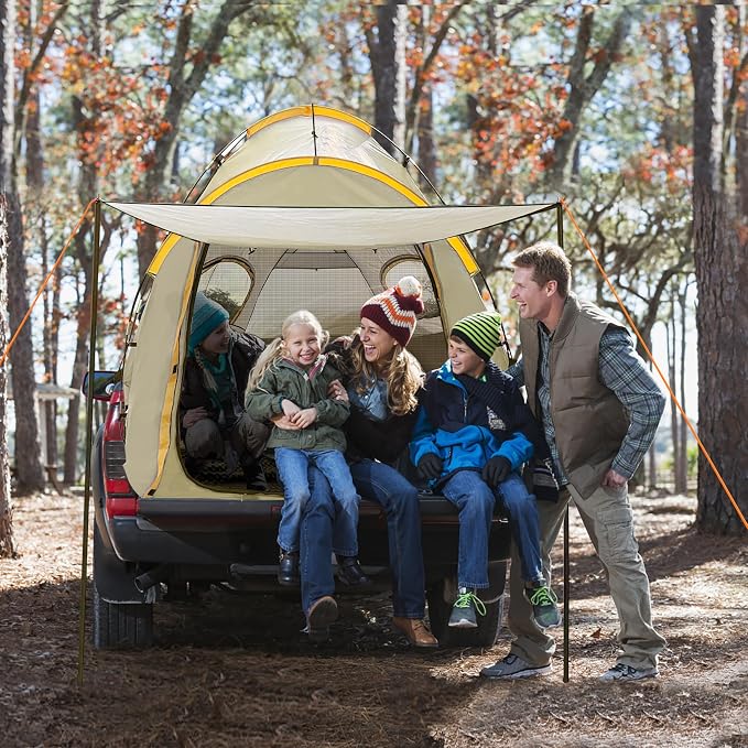 Pickup Truck Tent with Awning Shade,Waterproof PU5000mm Oxford for 5.5-6.3 FT Truck Bed for Camping Travel Outdoor Activities for Chevy Silverado 1500,Ram 1500/Dakota,F150,GMC 1500,Titan,Tundra