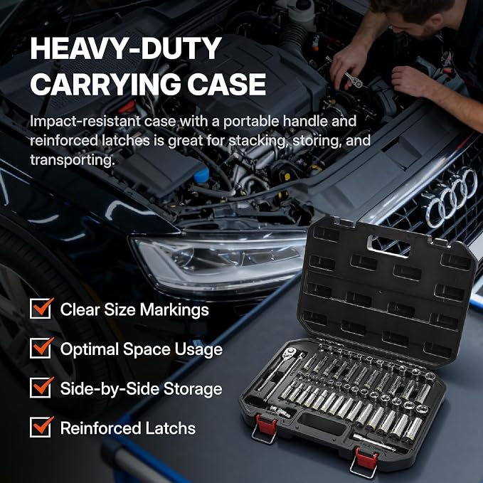 BLACK CANYON 1/4 in Drive Socket Set 53 Piece, 6-Point Metric/SAE, Premium Cr-V Steel Chrome Finish with 90-Tooth Ratchet, Extensions & Impact-Resistant Case - High-Torque for Precision Work