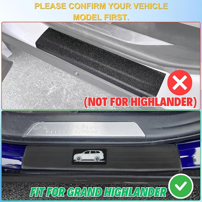 4Pcs Door Sill Protector for 2024-2026 Toyota Grand Highlander | Fits Hybrid LE/XLE/Ltd/Platinum, ABS Guards w/Logo, Anti-scratch, Non-slip, Hide Scuff, Stick-on (Not for Highlander)