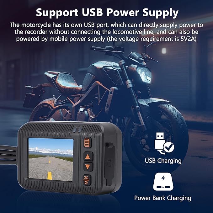 Fydun Motorcycle Dash Cam Front and Rear, 2 Inch 1080P+720P Dual Lens Motorbike DVR, IP67 Bike Camera with Loop Recording, G-Sensor, Parking Mode, Wired Remote Control
