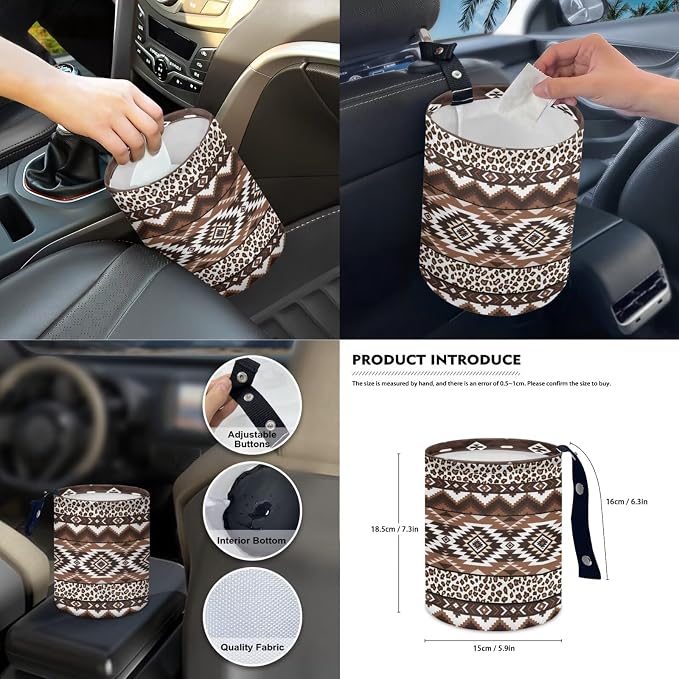 Aztec Tribal Car Seat Covers Full Set of 14 Universal Front and Rear Car Seat Covers with Steering Wheel Cover Center Console Pad Safety Belt Pads for Truck Sedan SUV, Brown