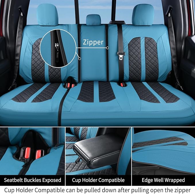 Truckiipa Ford F150 Seat Covers Full Set, Waterproof Automotive Custom Seat Covers for 2015-2026 Ford F150 SuperCrew, 2017-2026 F250 F350 F450 Super Duty Crew Cab, Full Set, Blue&Black
