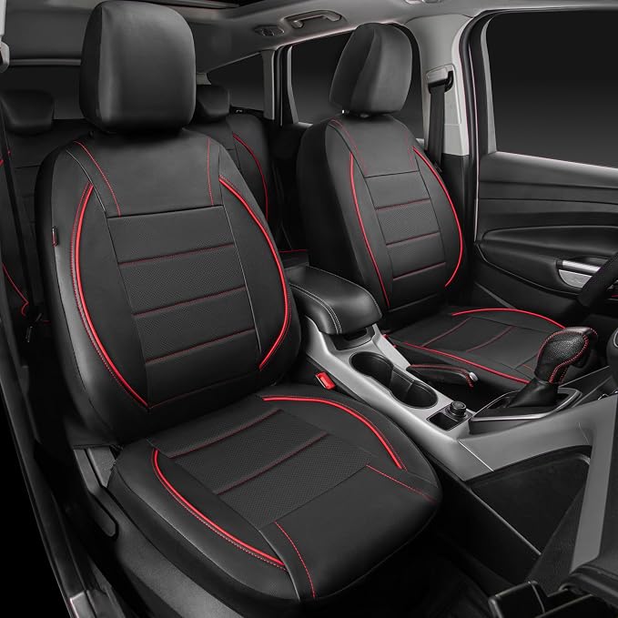 CAR PASS Universal FIT Piping Leather Car Seat Cover, for suvs,Van,Trucks,Rubber Floor Mats for Cars, Car Mats Full Sets
