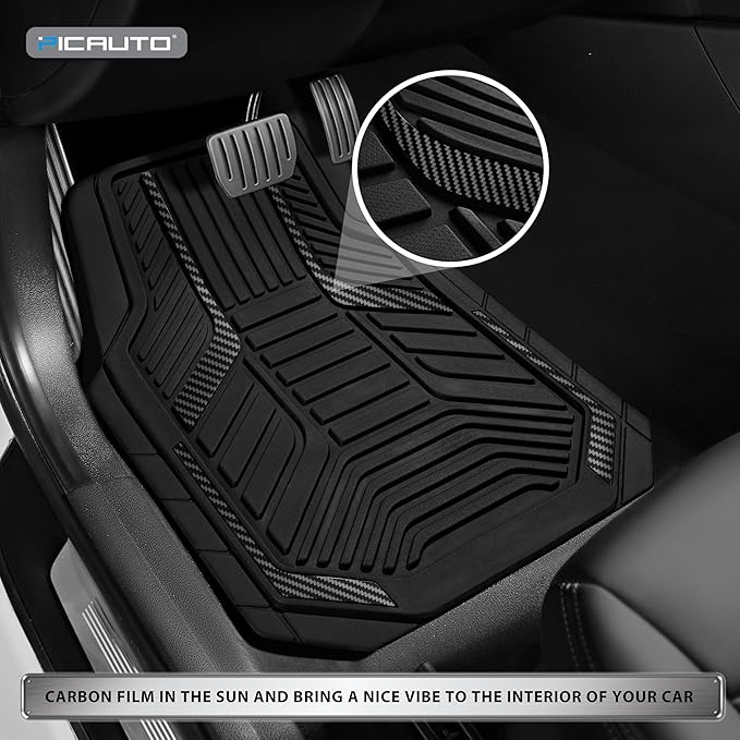 PIC AUTO Heavy Duty Rubber Floor Mats, Black Aluminum Film Car Mats Set, Front and Rear Car Mats with Anti-Slip Backing, All Weather Protection, Trim-to-Fit for Automotive SUV, Sedan, Van