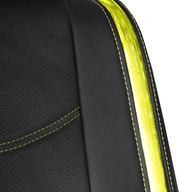 FH Group Galaxy13 Metallic Striped Deluxe Leatherette Car Seat Covers with Matching Carpet Floor Mats – Full Set, Universal Fit, Airbag Compatible for Cars, SUVs & Sedans, Yellow