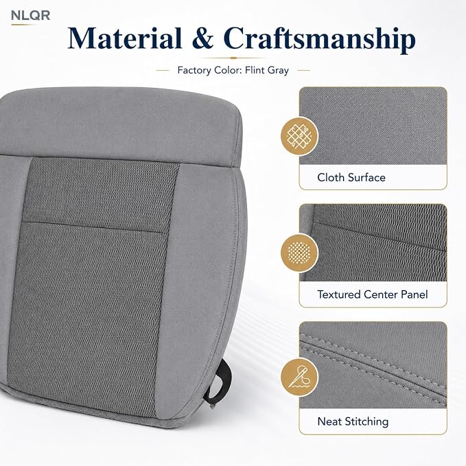 NLQR Gray Front Driver & Passenger Side Bottom & Top Lean Back Replacement Cloth Seat Covers Compatible with Ford F150 XLT F150 STX F150 FX4 2004 2005 2006 2007 2008