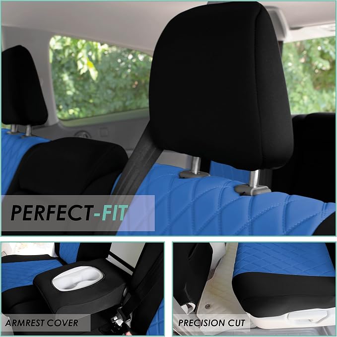 FH Group Custom Fit Car Seat Covers Specifically Made for 2016–2022 Honda Pilot, 2nd Row Set Blue Ultraflex Neoprene, Waterproof Car Seat Cover, Honda Accessories