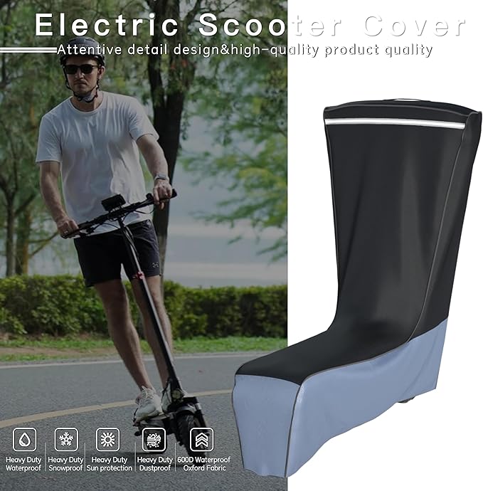 Electric Scooter Cover (300W-3000W) - All Season Universal Fit, Better Fit Design,Heavy Duty Oxford Fabric,Dustproof Windproof Protection, (Black Grey)(54X28X52)