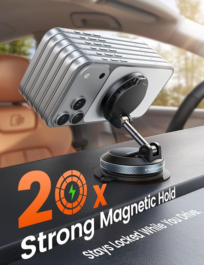 Lamicall 15W for MagSafe Car Mount Charger - [70 LBS Strongest Suction] Magnetic Wireless Car Charger, Suction Cup Phone Mount, Vacuum Magnetic Phone Holder Car Mount for iPhone 17 Pro Max 16 15 14 13