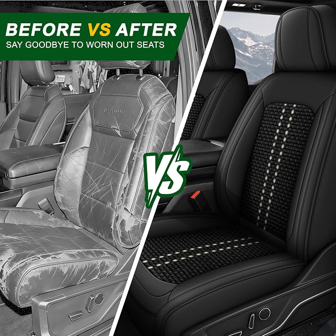 Ice Silk Front Ford F150 Seat Covers SuperCrew 2009-2026 Lightning | F250/F350/F450 Seat Covers 2017-2026 XL XLT Lariat Platinum King Ranch Limited STX Raptor SVT Raptor Tremor,Airbag Safe Black