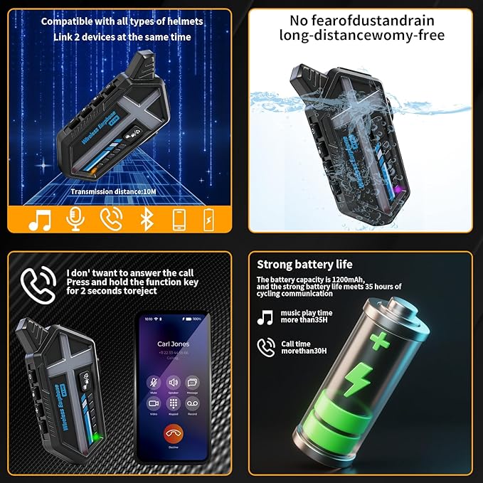 Bluetooth Modular Motorcycle Helmets with Tail Lights, DOT Approved Flip Up Full Face Motorcycle Dual Visor Helmet, with Dual Speakers and Microphone, for Adults Men and Women