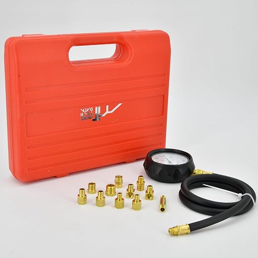 Engine Oil Pressure Tester Gauge and Automatic Transmission Oil Pressure Check Kit and Transmission Fluid Diagnostic Test Kit, 500 PSI / 35 Bar Gauge with Adapters Case