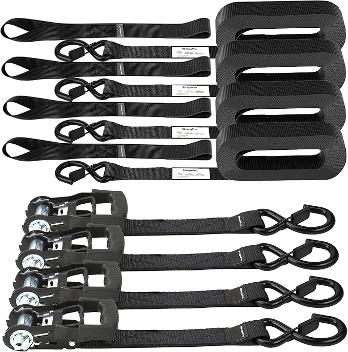 Ratchet Straps, 1'' x 15 FT - 2317 lb Break Strength Tie Down Straps Heavy Duty, 4 Pack Black Cargo Straps Ratcheting with Safety S Hook for Moving Appliances, Motorcycle, Trucks, Kayaks
