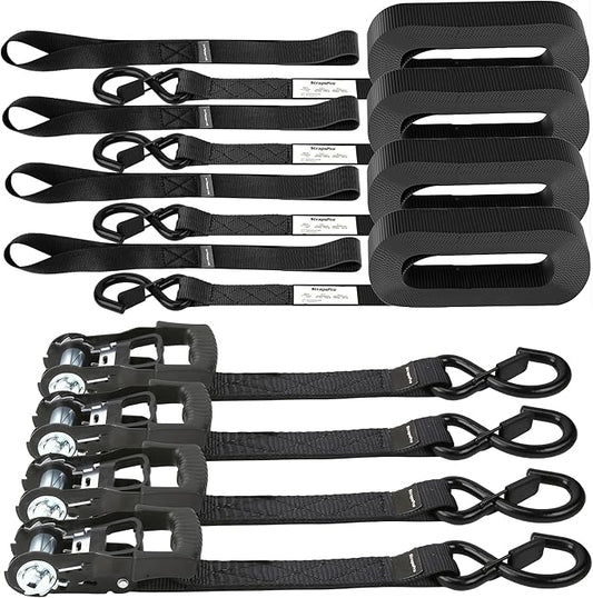 Ratchet Straps, 1'' x 15 FT - 2317 lb Break Strength Tie Down Straps Heavy Duty, 4 Pack Black Cargo Straps Ratcheting with Safety S Hook for Moving Appliances, Motorcycle, Trucks, Kayaks