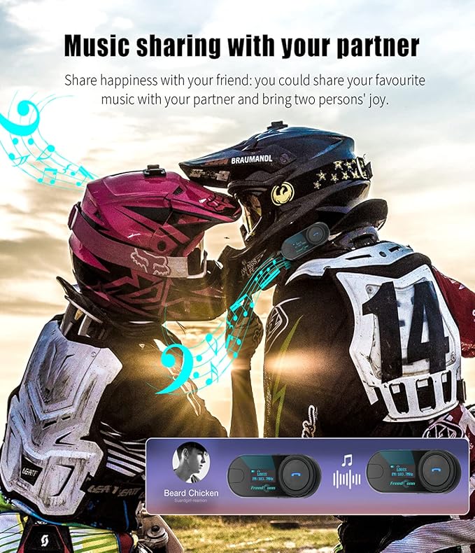 FreedConn Motorcycle Helmet Communication System T-COM SC 2Pack, 2-Way 800M Universal Helmet Bluetooth 5.0 Intercom kit with LCD Screen for Motorbike, Music Sharing/FM Radio/Siri/ IP65/ 2 in1 mic