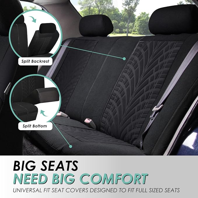 FH Group Three Row Set 7 Seater Black Travel Master Car Seat Covers, Airbag and Split Rear Car Seat Cover Universal Fit Interior Accessories for Cars Trucks and SUV Automotive Seat Covers