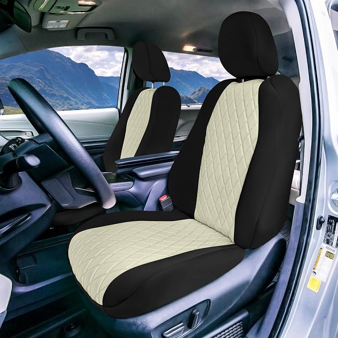 FH Group Custom Fit Car Seat Covers Specifically Made for Toyota Sienna 2021-2024, Beige Ultraflex Neoprene Full Set Automotive Seat Covers, 8 Seater SUV Seat Covers, Toyota Accessories