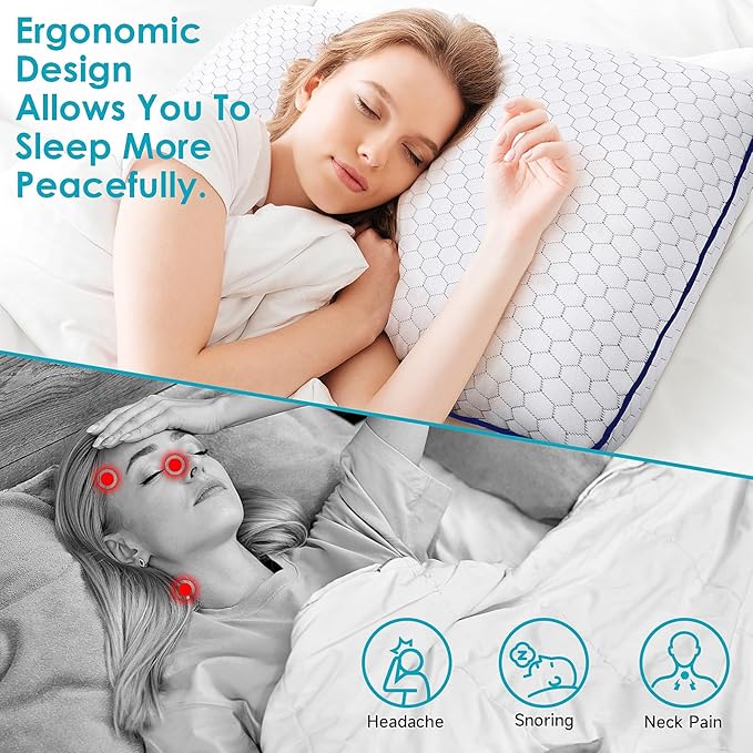 CushyOasis 2 Pack Memory Foam Pillows for Side, Back and Stomach Sleepers, Bed Pillow with Washable Cover and Breathable Mesh, Bed Pillow for Sleeping, Grey，Standard Size