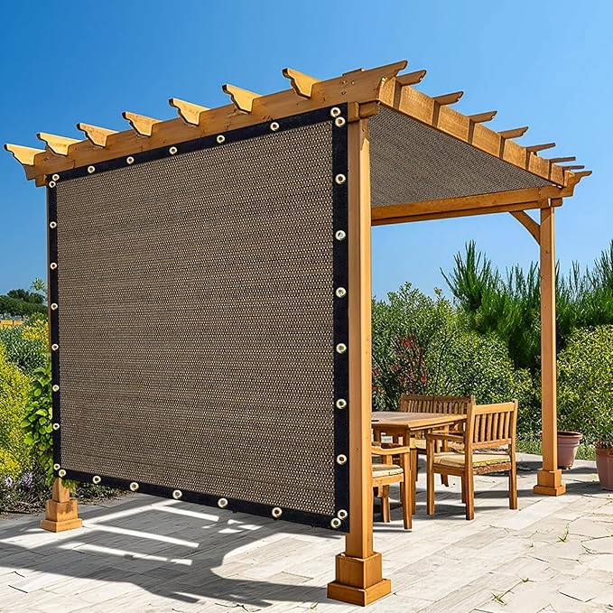 Amagenix 90% Shade Fabric 6'X 8' Mocha Sun Shade Cloth with Grommets for Pergola Replacement Shade Cover Canopy, Heavy Duty, Cable Zip Ties Included (We Customized)